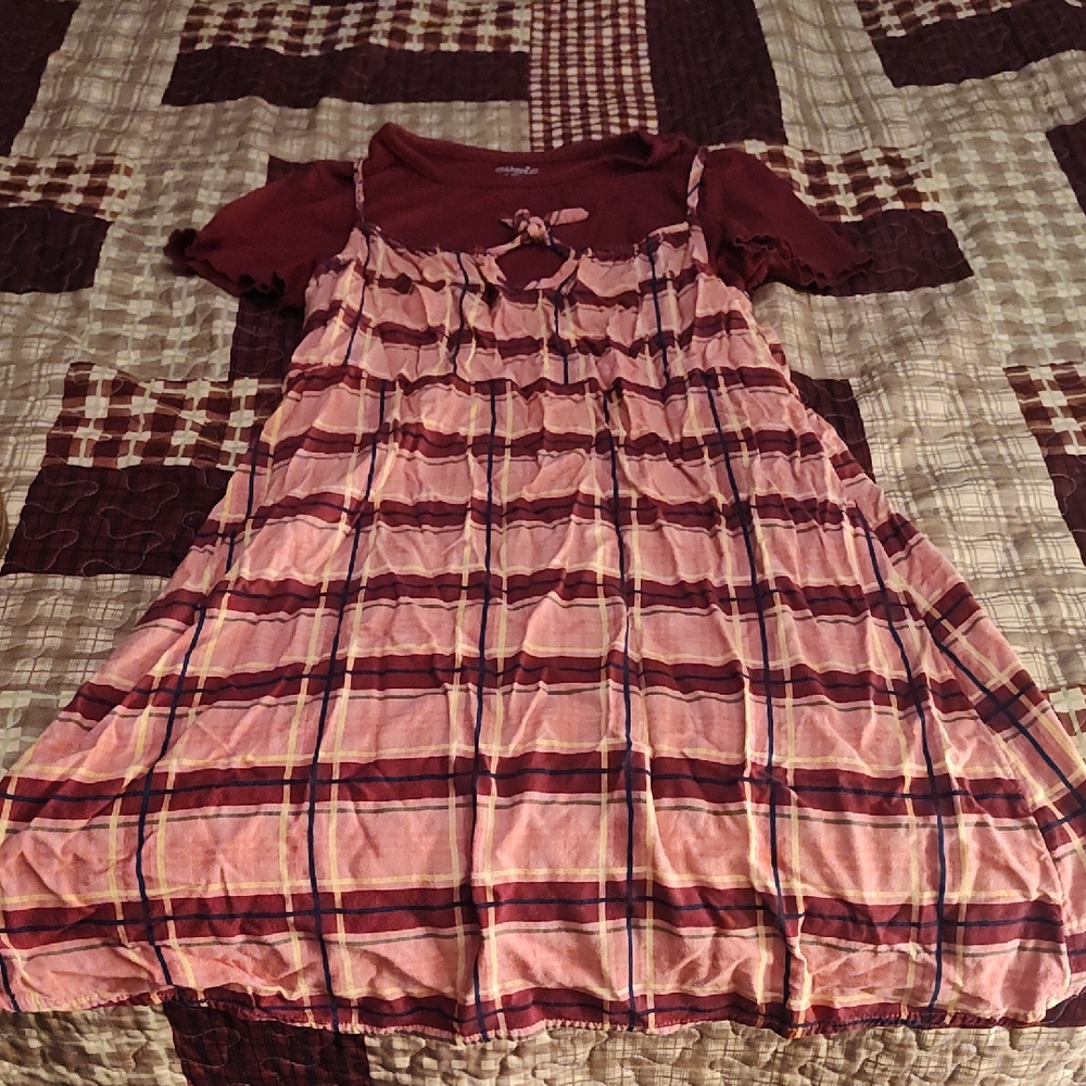 Charming Kids Plaid Dress in Burgundy and Pink